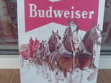 Метална табела Budweiser коне с каруца пълна с бира каси пиво