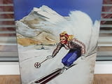 Метална табела разни ски Кицбюел Австрия център зимен курорт Тирол писти спускане момиче скиори