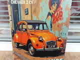 Метална табела кола Citroën 2 CV Ситроен френски Да живее Франция графити жена ретро автомобил готин